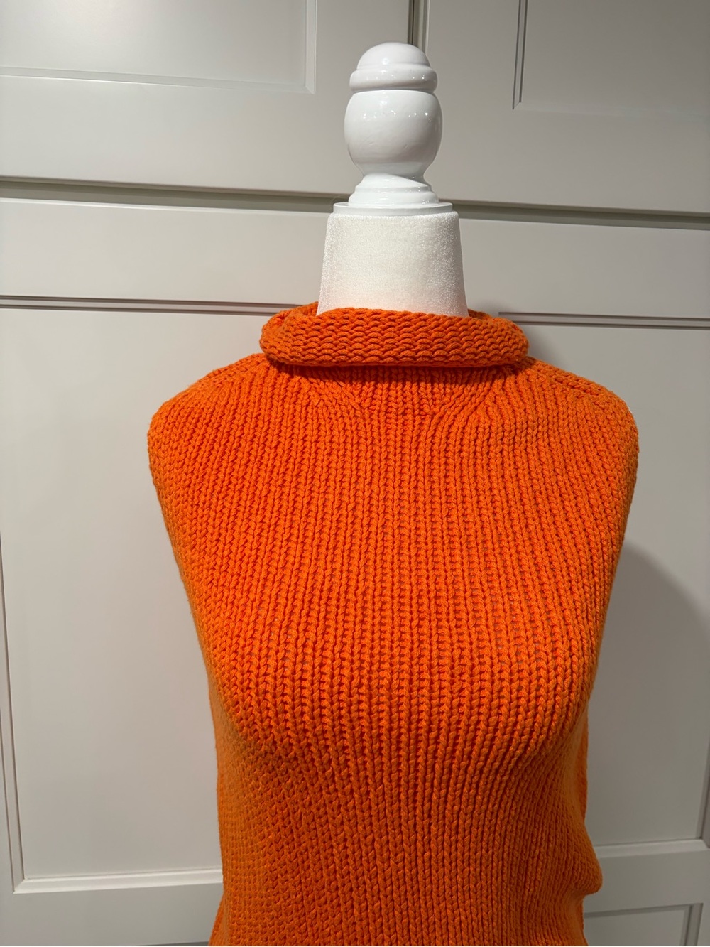 90s Vintage Knit Trinity Sleeveless Turtleneck Sweater in Bright Orange - Picture 2 of 4